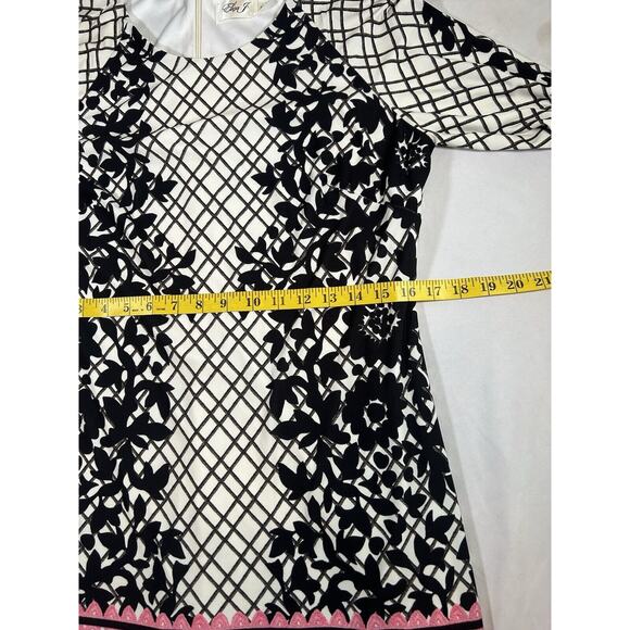 Eliza J Floral Shift Dress Womens Size 12 Black White Classic Round Neck - Picture 7 of 10